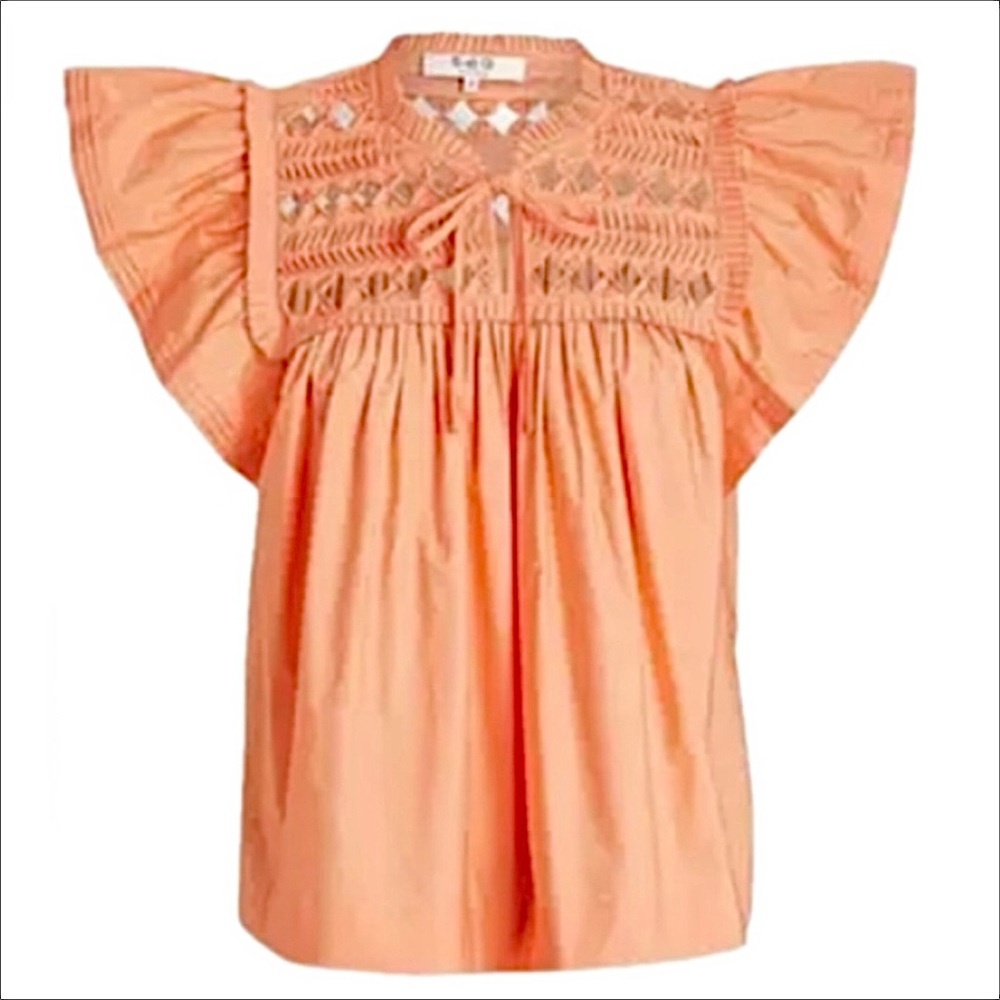 Sea New York Orange Phoebe Flutter Sleeve Tie-neck Top